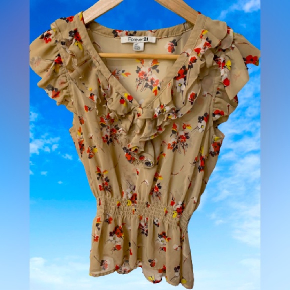 **2 for 1** size small Forever 21 sheer floral ruffle top